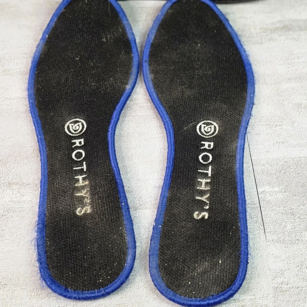 Rothy's Black Knit Slip On Flats Blue Trim Womens Size 9 Washable Comfort